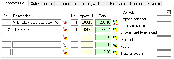Imagen de los conceptos fijos de Ers Guardería Conceptos fijos Ers Guardería