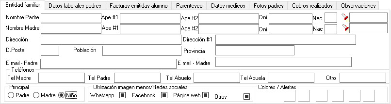 Imagen de las distintas pestañas de la gestión de alumnos Distintas pestañas de la gestión de alumnos