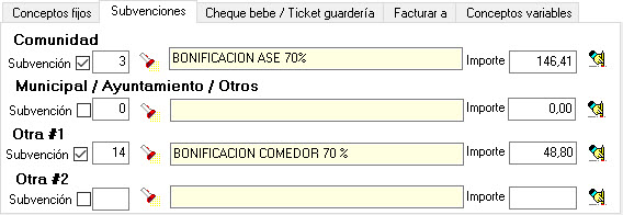 Imagen de la pantalla de control de subvenciones, bono escolar de Ers Guardería Pantalla de control de subvenciones, bono escolar de Ers Guardería